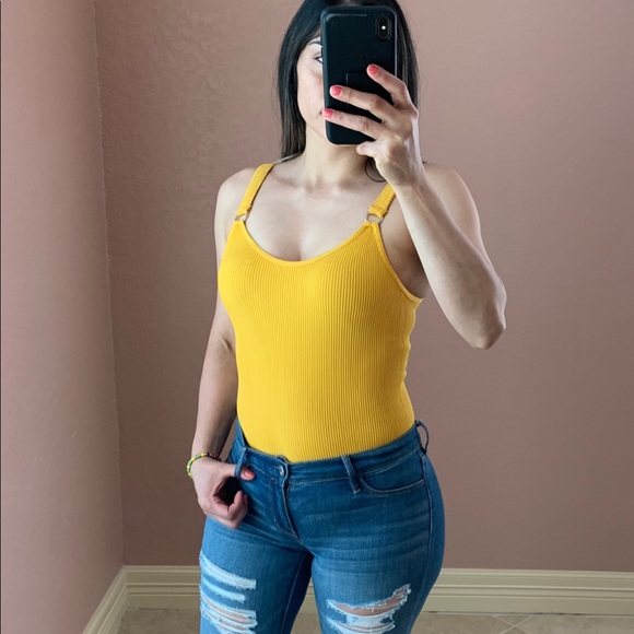 Berlin’s Boutique Tops - LEXI Ribbed Bodysuit -mustard